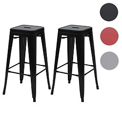 Mendler 2x tabouret de bar HWC-A73, chaise de comptoir, métal, design industriel, empilable ~ noir