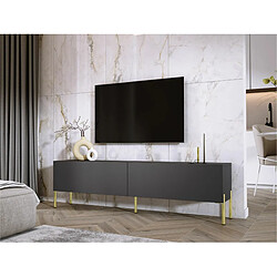 3XELIVING Meuble TV en couleur Anthracite avec pieds droits en or, D: l : 170 cm, H : 52 cm, P : 32 cm