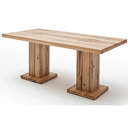 Table à manger en chêne sauvage laqué mat, avec 2 colonnes - L.220 x H.76 x P.100 cm -PEGANE-