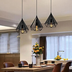 STOEX Suspension Industriel forme Diamant Barre de 3 lampes Métal Lustre abat-jour luminaire E27 Noir