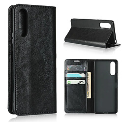 Etui en cuir véritable Cheval fou avec support noir pour votre Sony Xperia 10 II