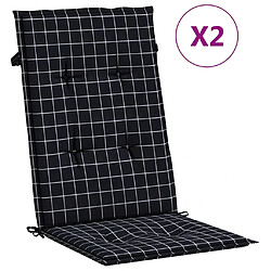 vidaXL Coussins de chaise à dossier haut lot de 2 noir à carreaux