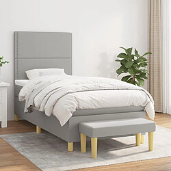 Maison Chic Structures de lit + matelas,Lit à sommier tapissier avec matelas Gris clair 90x200 cm Tissu -MN10212