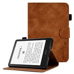 Etui en PU motif en forme de cœur avec support et porte-cartes pour votre Amazon Kindle Paperwhite (2015)/2 (2015)/3 (2015)/4 (2018) - marron