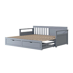 Avis LBF Lit gigogne 90/180x190, Lit de repos multifonctionnel 2 en 1, en pin, avec 2 tiroirs, gris