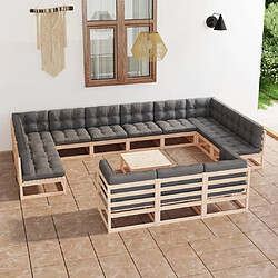 vidaXL Salon de jardin 14 pcs avec coussins Bois de pin massif