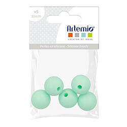 Artemio 5 perles silicone rondes - 10 mm - vert d'eau