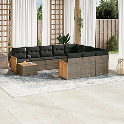 Maison Chic Salon de jardin 11 pcs avec coussins | Ensemble de Table et chaises | Mobilier d'Extérieur gris résine tressée -GKD90802