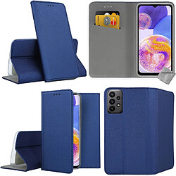 Htdmobiles Housse pour Samsung Galaxy A23 4G / 5G - etui coque pochette portefeuille + verre trempe - BLEU MAGNET