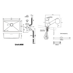 Acheter Auralum MAX Évier Cuisine 1 Bac 70*44*19CM,à Encastrer/Fleur/Sous-Plan,avec Siphon/Trop-Plein+Robinet de Cuisine Noir avec Douchette Extractible 2 Jets à 360°