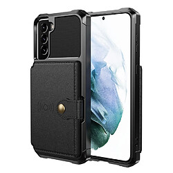 Coque en TPU + PU antichoc avec béquille et porte-cartes noir pour votre Samsung Galaxy S22 5G