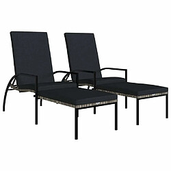 Maison Chic Lot de 2 Bain de soleil,Chaises longues avec repose-pied Résine tressée Gris -GKD25483