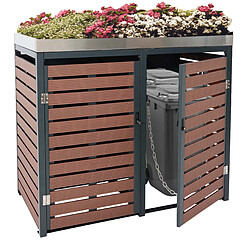 Decoshop26 Abris poubelles verrouillable avec bac à plantes 124 x 146 x 102 cm wpc métal aspect bois de noyer 04_0007028