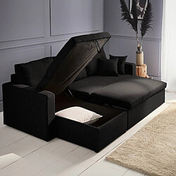 Canapé d'angle convertible en tissu noir avec coffre de rangement | sweeek pas cher