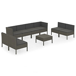 vidaXL Salon de jardin 9 pcs avec coussins Résine tressée Gris