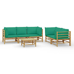 vidaXL Salon de jardin 6 pcs avec coussins vert bambou