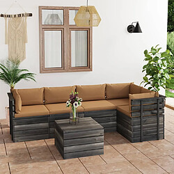 vidaXL Salon palette de jardin 6 pcs avec coussins Bois de pin massif