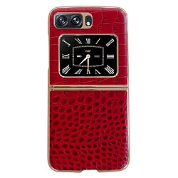 Coque en TPU + cuir véritable anti-chute, texture crocodile, nano galvanoplastie pour votre Motorola Moto Razr 2022 5G - rouge