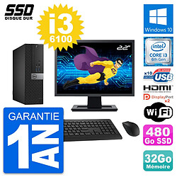 PC Dell 5040 SFF Ecran 22" Intel i3-6100 RAM 32Go SSD 480Go HDMI Windows 10 Wifi - Occasion