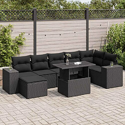 vidaXL Salon de jardin 8 pcs avec coussins noir résine tressée