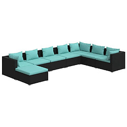 vidaXL Salon de jardin 8 pcs avec coussins Résine tressée Noir