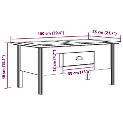 vidaXL Table basse BODO blanc et marron 100x55x46cm bois de pin massif pas cher