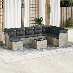 vidaXL Salon de jardin 9 pcs avec coussins gris clair résine tressée