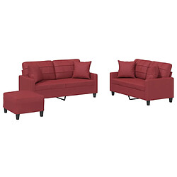 vidaXL Ensemble de canapés 3 pcs et coussins rouge bordeaux similicuir