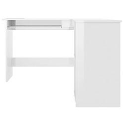 Helloshop26 Bureau table poste de travail meuble d'ordinateur informatique étude d'angle en forme de L brillant bois d'ingénierie blanc 02_0023682