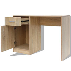 Helloshop26 Bureau table meuble travail informatique avec tiroir et placard 100 cm chêne 0502110