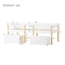 Avis Sweiko Lit cabane Lit d'enfant avec protection contre les chutes, pin massif-90x190 cm-blanc & chêne 2 Tiroir de lit