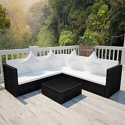 Maison Chic Salon de jardin 4 pcs + coussins - Mobilier/Meubles de jardin - Table et chaises d'extérieur Résine tressée Noir -MN85205