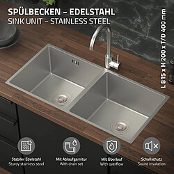 ML-Design Évier double inox cuisine bac à encastrer argent + vidage trop-plein 81,5x40 cm