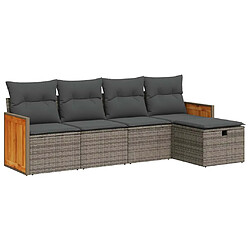 vidaXL Salon de jardin 5 pcs avec coussins gris résine tressée