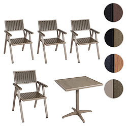 Mendler Set de 4 chaises de jardin + table de jardin HWC-J95, chaise table, revêtement Gastro Outdoor, alu aspect bois ~ champagne, gris