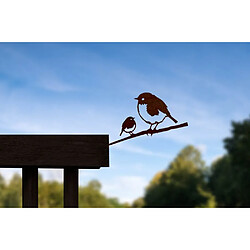 Metalbird Oiseaux sur pique couple de rouge-gorge en acier corten.