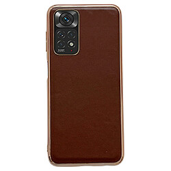 Coque en TPU + cuir véritable électroplaqué, anti-chute pour votre Xiaomi Redmi Note 11 4G (Qualcomm)/Note 11S 4G - café