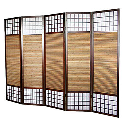 Pegane Paravent japonais en bois avec bambou de 5 panneaux