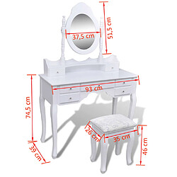 vidaXL Coiffeuse avec miroir et tabouret 7 tiroirs Blanc pas cher