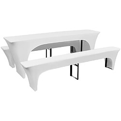 vidaXL Housses de table et bancs Extensibles 3 pcs Blanc 220x50x80 cm