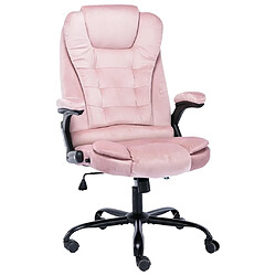 Helloshop26 Chaise fauteuil siège de bureau informatique étude Rosevelours rose 02_0024058