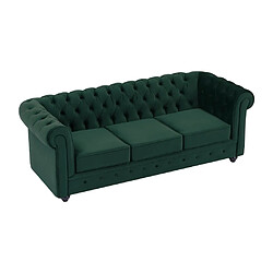 Avis Vente-Unique Canapé 3 places, 2 places et fauteuil en velours vert CHESTERFIELD