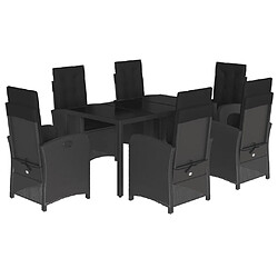 vidaXL Ensemble à manger de jardin coussins 7pcs Noir Résine tressée