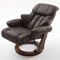 Acheter Inside 75 Fauteuil relax CLAIRAC assise en cuir marron pied en bois noyer avec repose pied