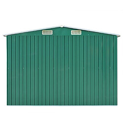 Helloshop26 Abri de jardin cabane cabanon maison de stockage remise extérieur hangar outils robuste 257 x 298 x 178 cm métal vert 02_0022165