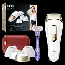 Acheter Braun IPL Pro 5 (Épilateur A Lumière Pulsée) - Avec Rasoir Et Pochette - Blanc/Doré - Pour Femme