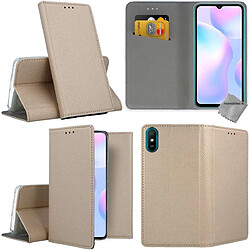 Htdmobiles Housse etui portefeuille avec coque intérieure en silicone pour Xiaomi Redmi 9A + film ecran - OR MAGNET