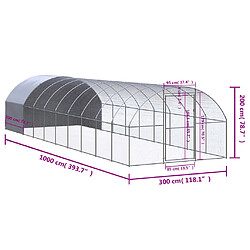 vidaXL Poulailler d'extérieur 3x10x2 m Acier galvanisé pas cher