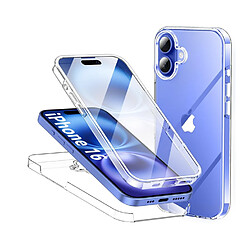 Htdmobiles Coque pour Apple iPhone 16 - housse etui silicone gel fine 360 integrale (avant et arriere) + verre trempe - TRANSPARENT