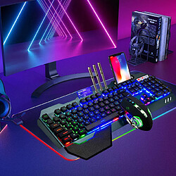 Clavier et souris de jeu sans fil, clavier rechargeable rétroéclairé arc-en-ciel avec batterie 3800 mAh, panneau en métal, repose-main amovible, clavier tactile et souris muette de jeu 7 couleurs pour les joueurs PC pas cher